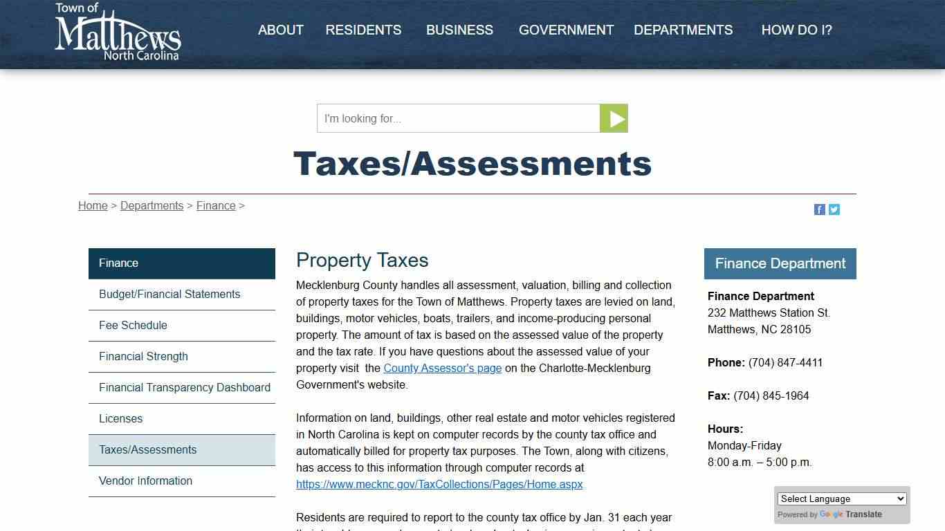 Taxes/Assessments - Matthews NC